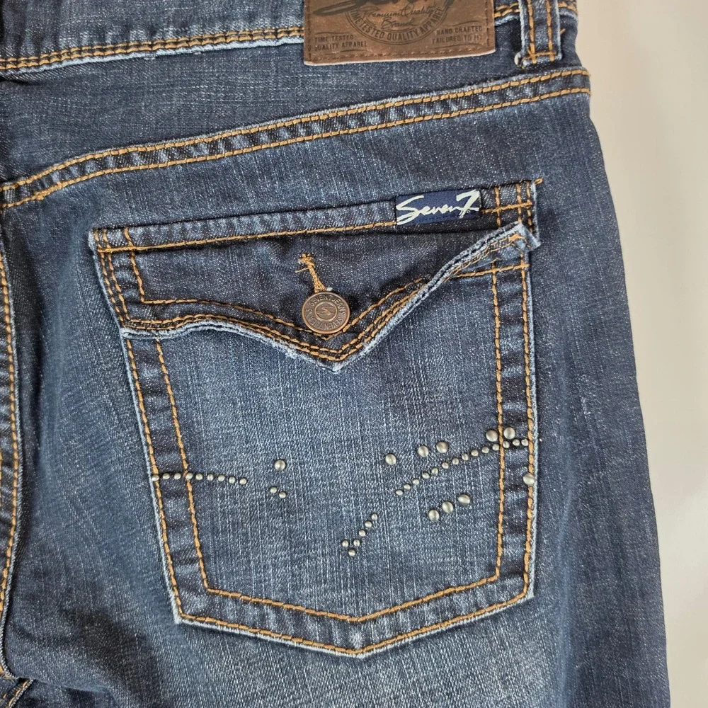 Seven7 Mens Bootcut‎ Jeans Dark Wash Blue Denim Studded Flap Pocket 40x32